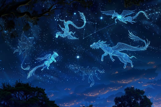 A group of dragons flying in the sky photo