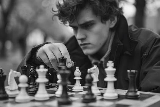 A man is playing chess on a board photo