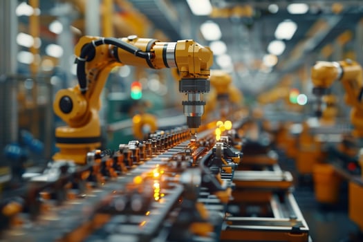 Robots working on a production line in an industrial factory photo