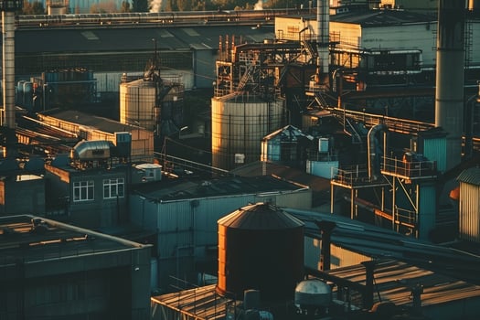 Industrial factory with many pipes and tanks photo
