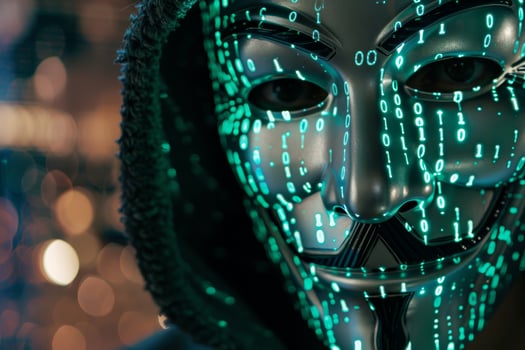 Anonymous hacker mask with binary code photo