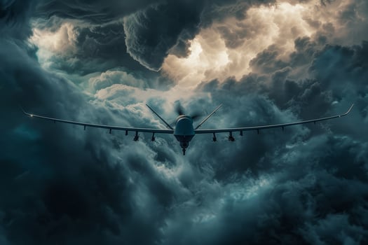 A large airplane flying through a cloudy sky photo