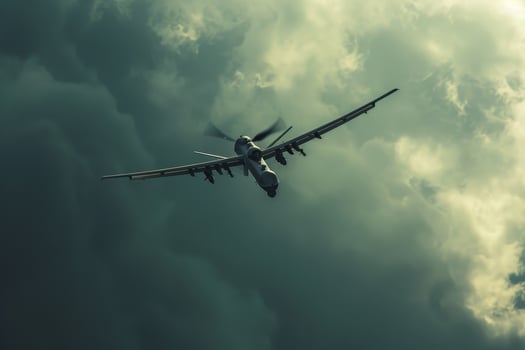 A large airplane flying through a cloudy sky photo