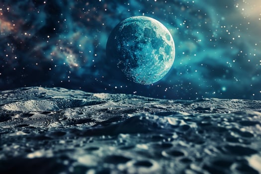 The moon is seen in the distance from the surface of the moon photo
