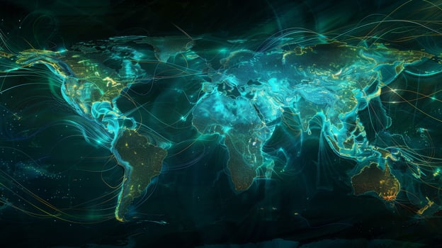 The world map is shown in green and blue photo