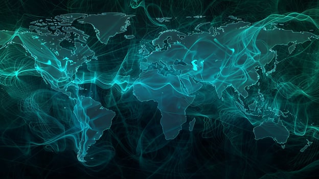 The world map is shown in green and blue photo
