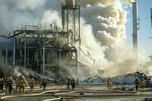 A fire is raging at a large industrial plant photo