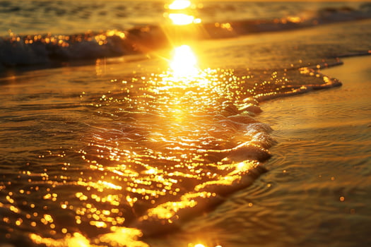 A beach with a sunset in the background photo