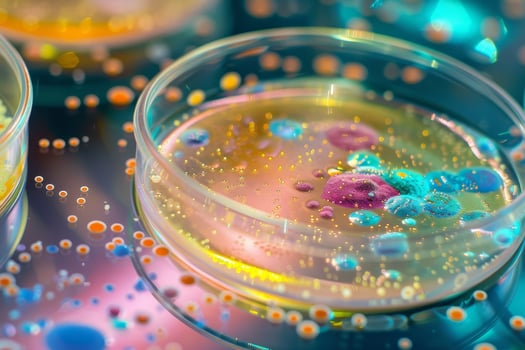 Microscopic petri dishes with colorful bubbles photo