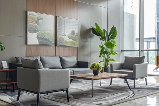 A living room with a couch, two chairs, and a coffee table photo