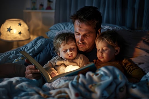 Father reading to his children at night photo