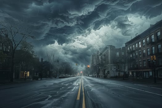A stormy night sky over a city street photo
