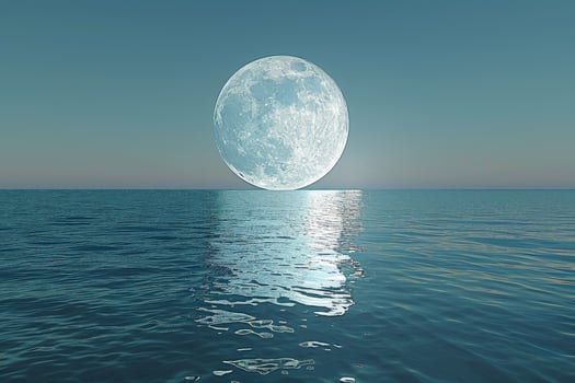 A large moon is reflected in the water photo