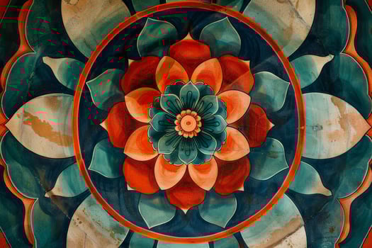 A colorful flower is painted on a wall photo