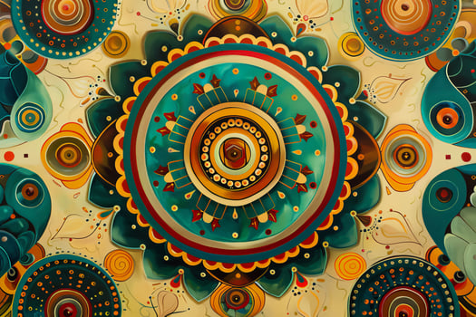 A colorful abstract design with circles and flowers photo