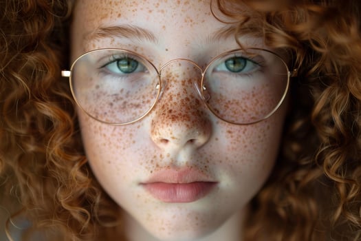 A close up of a young girl with freckles photo