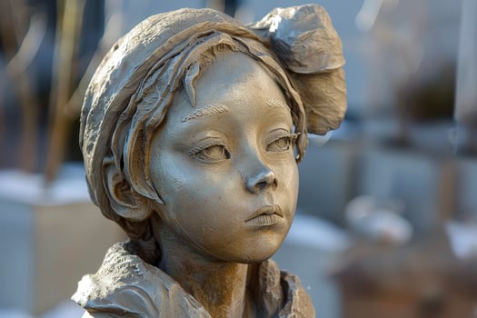 A bronze statue of a young girl with a hat photo