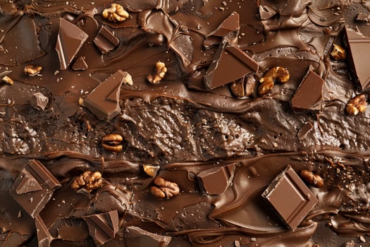 A close up of a chocolate cake with nuts and chocolate chips photo