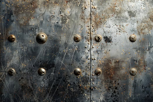 A close up of a metal door with rivets photo