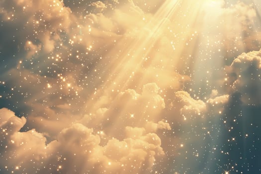 The sun shines through the clouds in this image photo