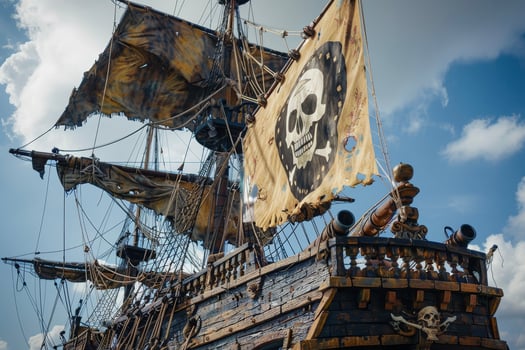 A pirate ship with a skull on the mast photo