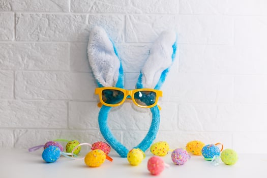 Happy Easter. Flatley. Colorful eggs, rabbit ears photo