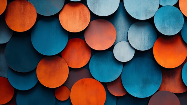 A colorful collage of circles in blue, orange, and white photo