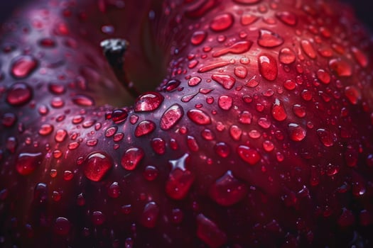 A close up of a red apple with water droplets photo