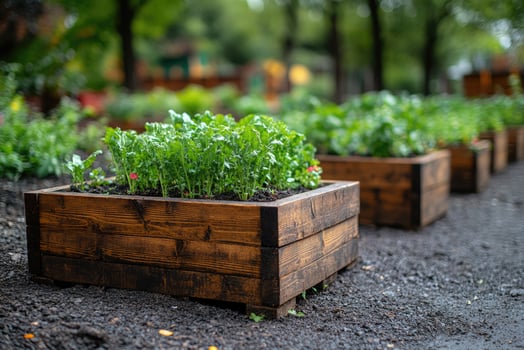 Growing plants in raised garden beds enhances urban gardening photo