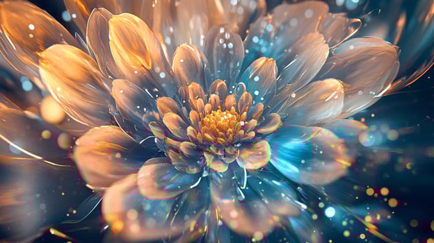 Flower with a blue and orange background. The flower is surrounded by a lot of sparkles photo