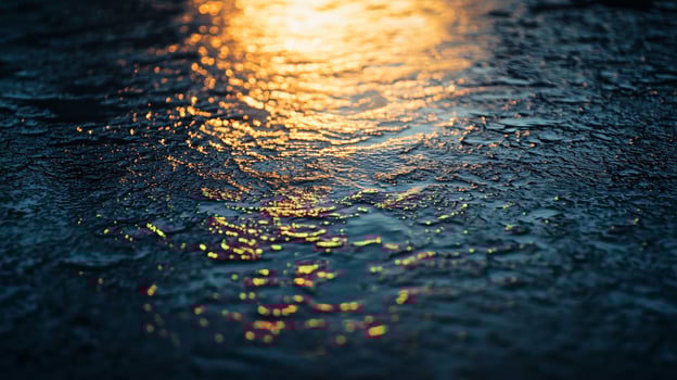 The water is calm and still, with a few ripples here and there. The sun is shining on the water, creating a beautiful reflection photo