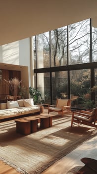 Cozy and Stylish Living Room with Abundant Natural Light and Greenery photo