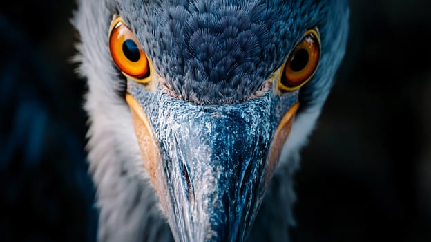 Bird with a large eye and a long beak. The bird is looking directly at the camera photo