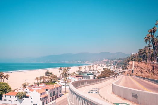Californian incline road with view on pacific ocean beach in Santa Monica California photo