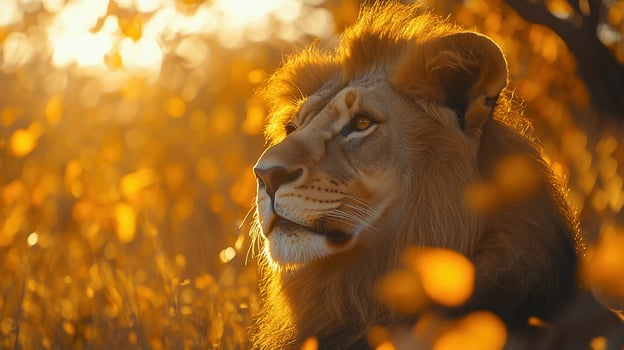 Serene lion contemplating the sunrise photo