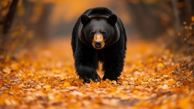 bear walking among the leaves in autumn photo