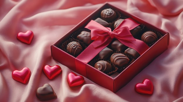 Heart-shaped chocolates in a gift box celebrating valentine's day photo