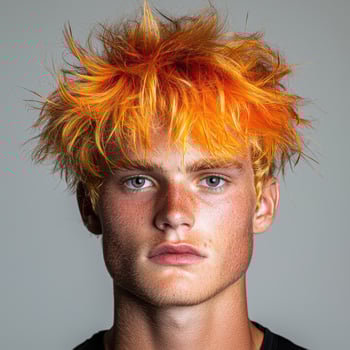 Young man with bright orange spiky hair photo