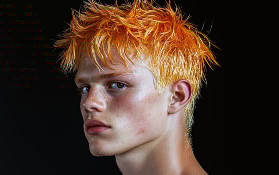 Stylish young man with bright orange spiky hair photo