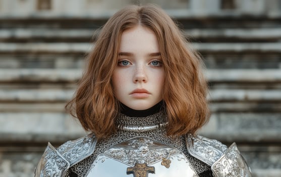 Young woman in medieval knight armor photo
