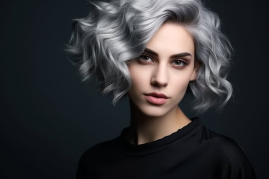 portrait of a woman with striking silver hair photo