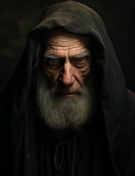 Mysterious hooded figure with a long beard photo