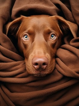 Cozy dog wrapped in a warm blanket photo