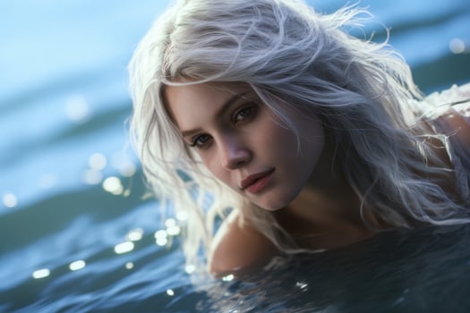 Captivating portrait of a woman with flowing silver hair photo