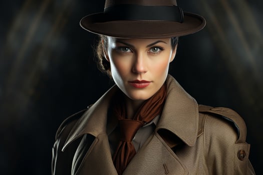 mysterious woman in trench coat and hat photo