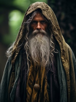 Mysterious hooded figure in the forest photo