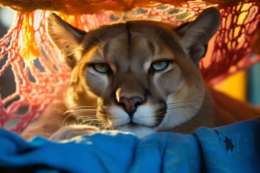 Captivating cougar resting in cozy den photo