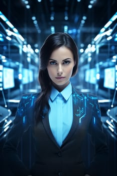 futuristic woman in high tech environment photo