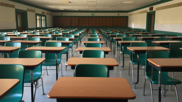 empty classroom with desks and chairs photo