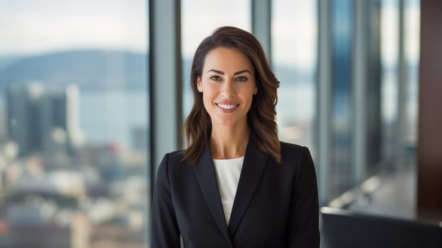 Confident business woman smiling in office photo